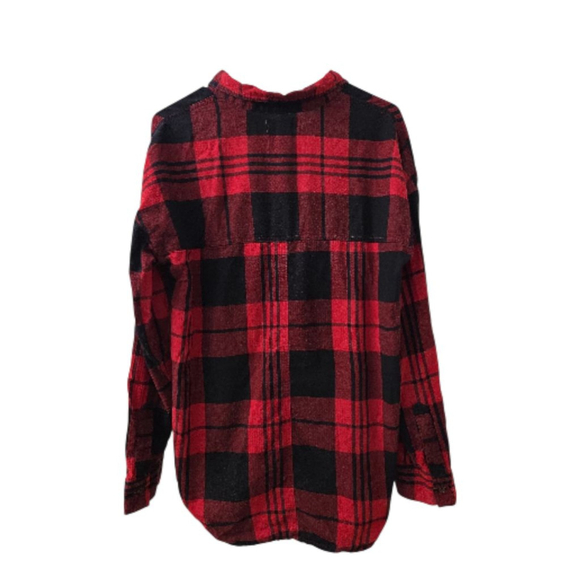 Old Navy Red Black Plaid Boyfriend Button Down Shirt Women's M - Picture 6 of 7